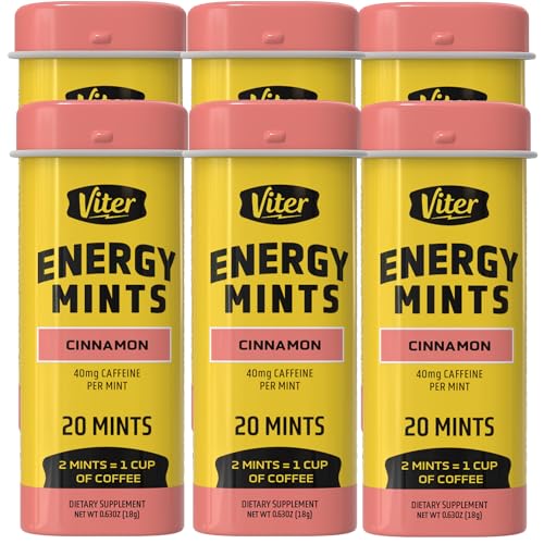 Image of Viter Energy Caffeine Mints (120 Pieces) - 40mg Caffeine, Sugar Free, Vegan, B Vitamins Complex, Energy Supplement Caffeine Pills (Cinnamon, 6 Pack)