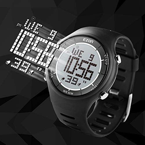 EZON Digital Sport Watch for Outdoor Running with Countdown Timer and Stopwatch Waterproof Mens Black Watch Black L008A11 - Thumbnail 5