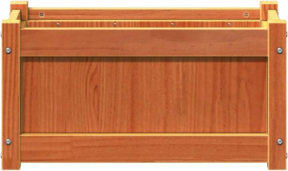 23.6 x 23.6 x 12.2 in Solid Pine Wood Raised Garden Bed, Wax Brown Rectangular Planter Box for Outdoor Patio, Balcony & Terrace, Rustic Elevated Planter for Herbs, Veggies & Flowers