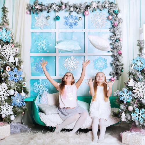Dianelhall 90 peças de recortes de floco de neve, decoração de quadro de avisos de inverno, recortes