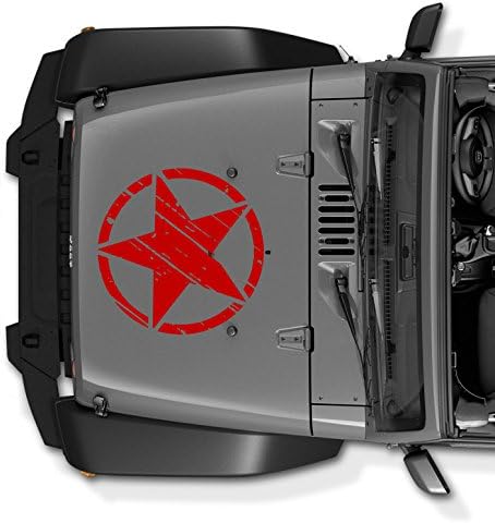 Decal for Jeep Wrangler US Army Star Military Decal Tattered Distressed USA American Flag USA Made + Free Decal (red)