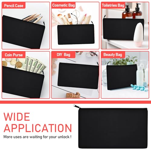 Image of Legigo DIY Craft Canvas Pencil Case - Blank Makeup Pouch, Multi-Purpose Travel Toiletry Bag, Zipper Cosmetic Bags, 8.3 x 5 Inch, Black, 10 Color Zippers