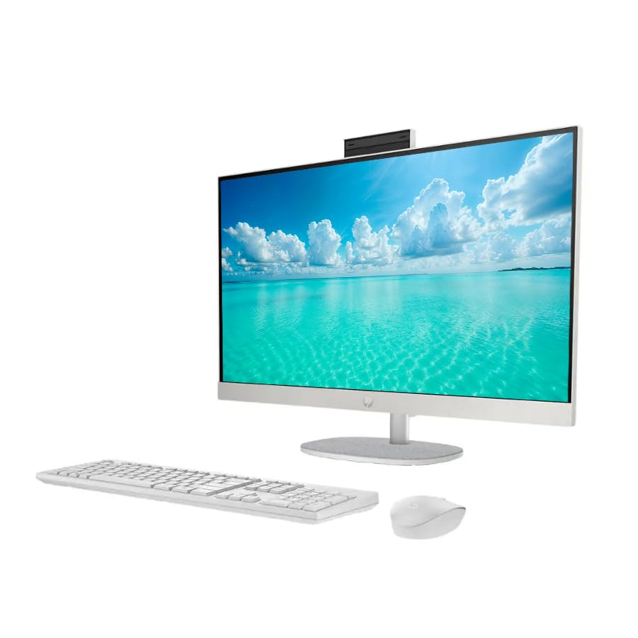 Image of HP 27 inch FHD Touchscreen All-in-One, 12-core Intel Core Ultra 7 155U, 32GB DDR5 RAM 1TB SSD, Windows 11 Pro, Wireless Keyboard & Mouse with PLUSERA 8-in-1 Hub Included, White