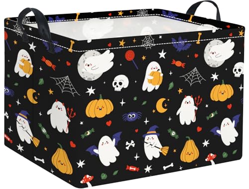 Image of Rectangular Halloween Basket for Boys and Girls Kids Trick or Treat Pumpkin Basket for Halloween Parties Cute Storage Bin Organizer Box Room Decor(Black Halloweens)