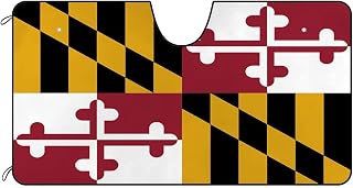 Maryland Flag Decor Car Front Windshield Sunshade American State Flag Vehicle Sunshade UV Ray Reflector Sun Protector Sun Shade Visor, Keep Vehicle Cool, 55" x 30"
