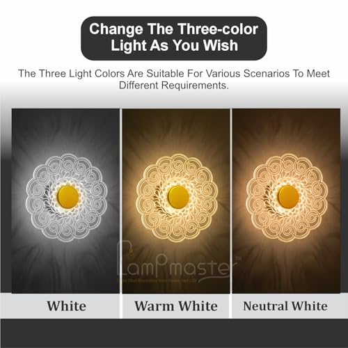 Image of Lamp master Aurex 23cm LED Wall & Ceiling Light | Modern Acrylic Mandala Design | 3-in-1 Color Changing (Warm, White, Natural) | Indoor Lighting for Bedroom, Living Room, Entryway