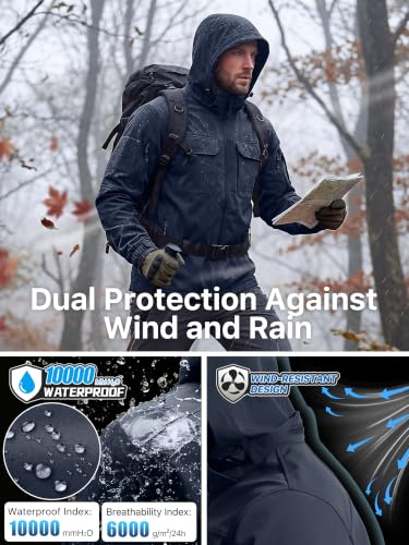 Image of FREE SOLDIER Men's Waterproof Softshell Jacket Fleece Lined Outdoor Jacket Tactical Military Hoodie Windbreaker