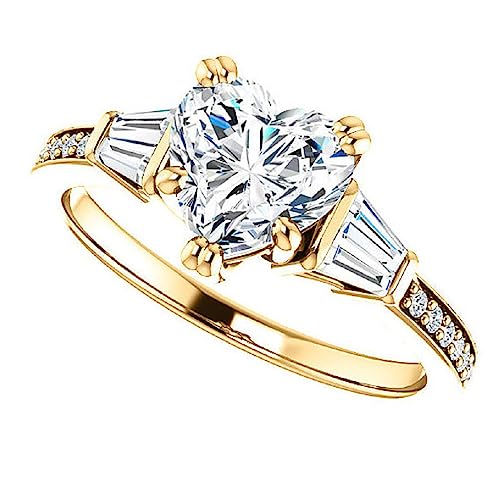 18K Solid Yellow Gold Handmade Engagement Ring, 2.00 CT Heart Cut Moissanite Solitaire Ring Diamond Wedding Ring for Her/Women, Anniversary Precious Gift, VVS1 Colorless