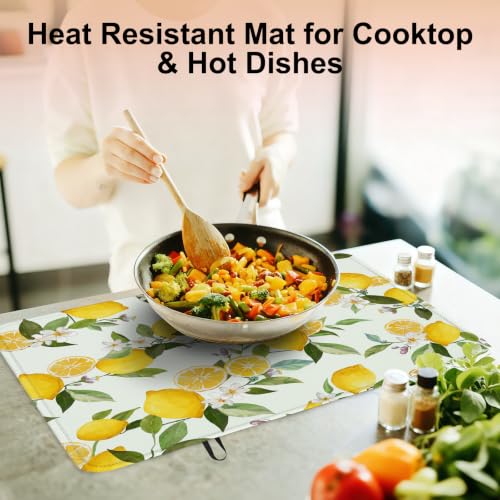 Image of Lemon Blossom Stove Top Cover for Electric Stove, Lemon Fruit Covers for Electric Stove, Rubber Dish Drying Mat, Glass Cooktop Covers, Flat RV Range top Mats, 28 inchx20 inch