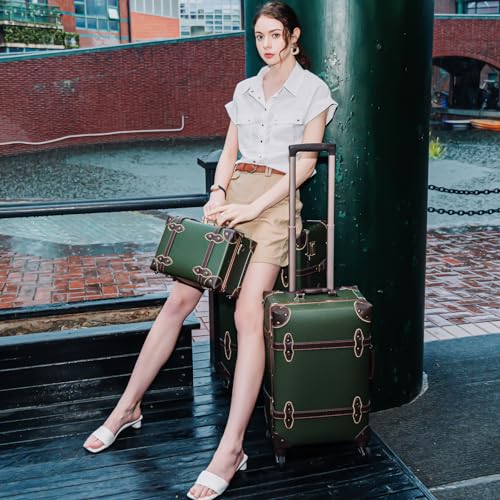 urecity Vintage Luggage Sets of 5 Piece, 20-Inch and 26-Inch Rolling Luggage, 12.5-Inch Cosmetic Train Case, 20-Inch Carry-On Nonwheeled2