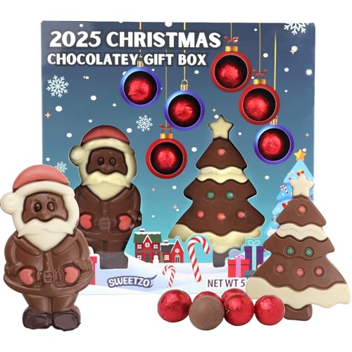 Sweetzo - 2025 Schokoladen-Geschenk-Box, Süßigkeiten-Weihnachtsmann, Baum und Ornamente innen, festliche Feiertagsleckereien, 170 ml
