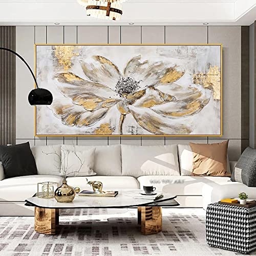 Tableau fleurs abstraites dorées 80x160cm pour salon moderne chic
