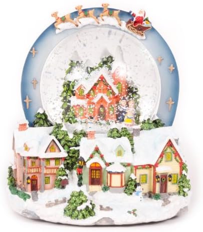 WeRChristmas Scene Musical Animated Snow Globe Christmas Decoration-20cm, Yellow|Beige|White