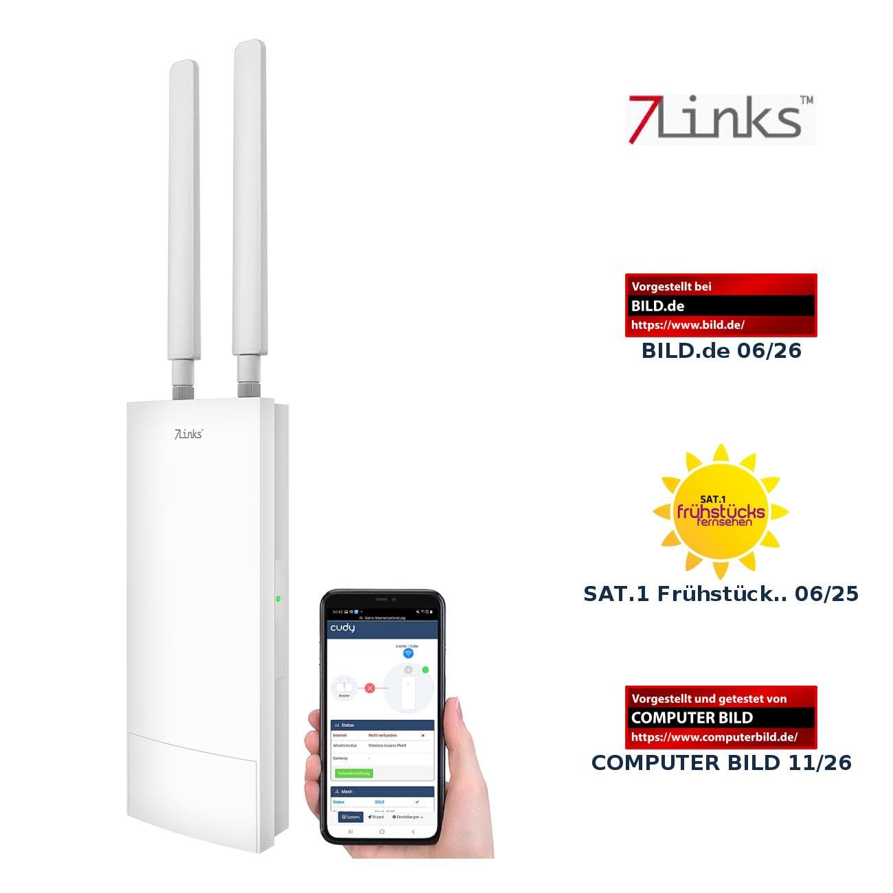 7links WLAN Repeater Outdoor: Outdoor-WiFi-6-Repeater, bis 3.000 Mbit/s, Dual-Band, 10 dBi, IP65 (Access Point, WLAN Verstärker, außen)