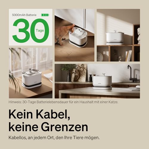 PETLIBRO Katzenbrunnen Kabellos mit Bewegungsmelder Dockstream Trinkbrunnen für Katze Kabellos, Batteriebetrieben Katzen Trinkbrunnen mit Akku 5000mAh, 23dB Ultraleise, Einfache Reinigung, BPA-frei