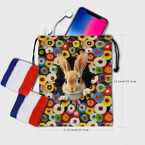 Image of Nerxy Easter Grip Bag - Bunny Gymnastics Grip Bag Spring Gymnasts Gym Bag Colorful Drawstring Gift Bag Gym Storage Pouch for Sports Party Favors