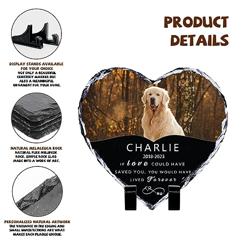 Personalized Pet Memorial Stones for Dogs and Cats - Heart-Shaped Grave Markers with Photo and Name