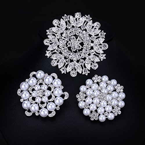 Weimanjewelry White Gold Plated Assorted Crystal Rhinestones Brooch Pins For Diy Wedding Bouquets Kit (Silver Large 6Pcs) #TOP3