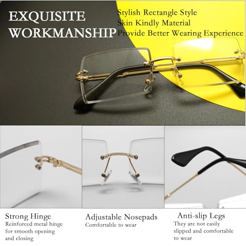 Image of Rectangle Sunglasses for Women Men Fashion Retro Rimless Frameless Tinted Lens Sun Glasses Shades 2026 Stylish