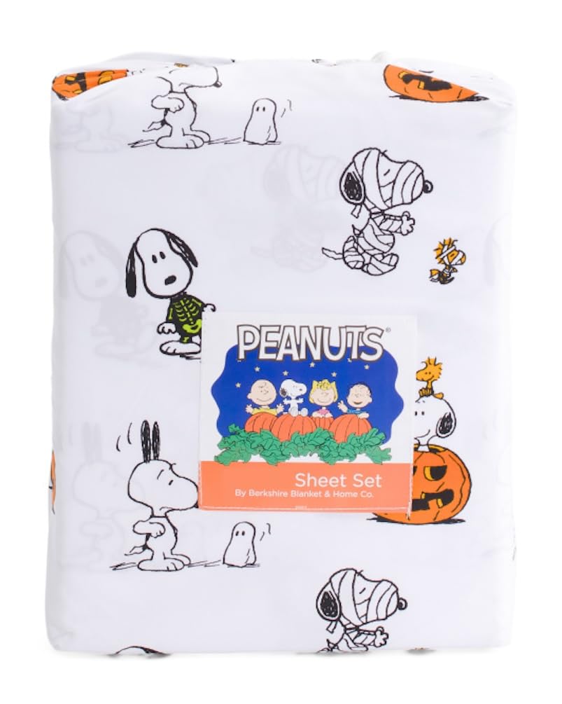Berkshire Blanket & Home Co. Peanuts Halloween-Bettlaken-Sets mit Herbstmotiv (Mumien, Kürbisse, Hexe auf Besen, Queen)