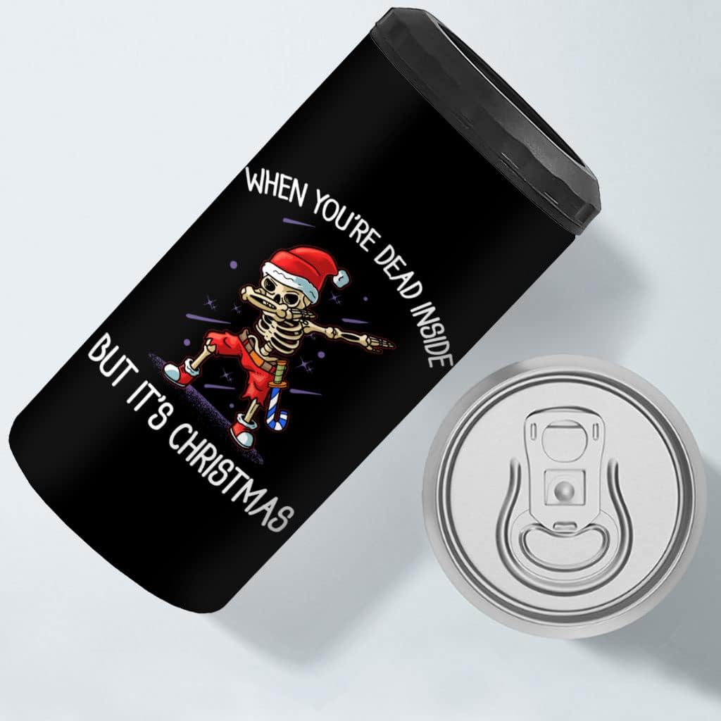 When You're Dead Inside but It's Christmas Insulated Slim Can Cooler - Skeleton Can Cooler - Sarcastic Insulated Slim Can Cooler