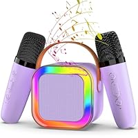 Mini Karaoke Machine with 2 Mics, Wireless Microphones for Kids Adults Toddler with LED Party Lights, Kids Microphone Christmas Birthday Gift for Girls Toys 4, 5, 6, 7, 8, 10 12+ Years Old 【Purple】