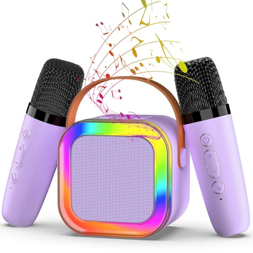 Image of Mini Karaoke Machine with 2 Mics, Wireless Microphones for Kids Adults Toddler with LED Party Lights, Kids Microphone Christmas Birthday Gift for Girls Toys 4, 5, 6, 7, 8, 10 12+ Years Old 【Purple】