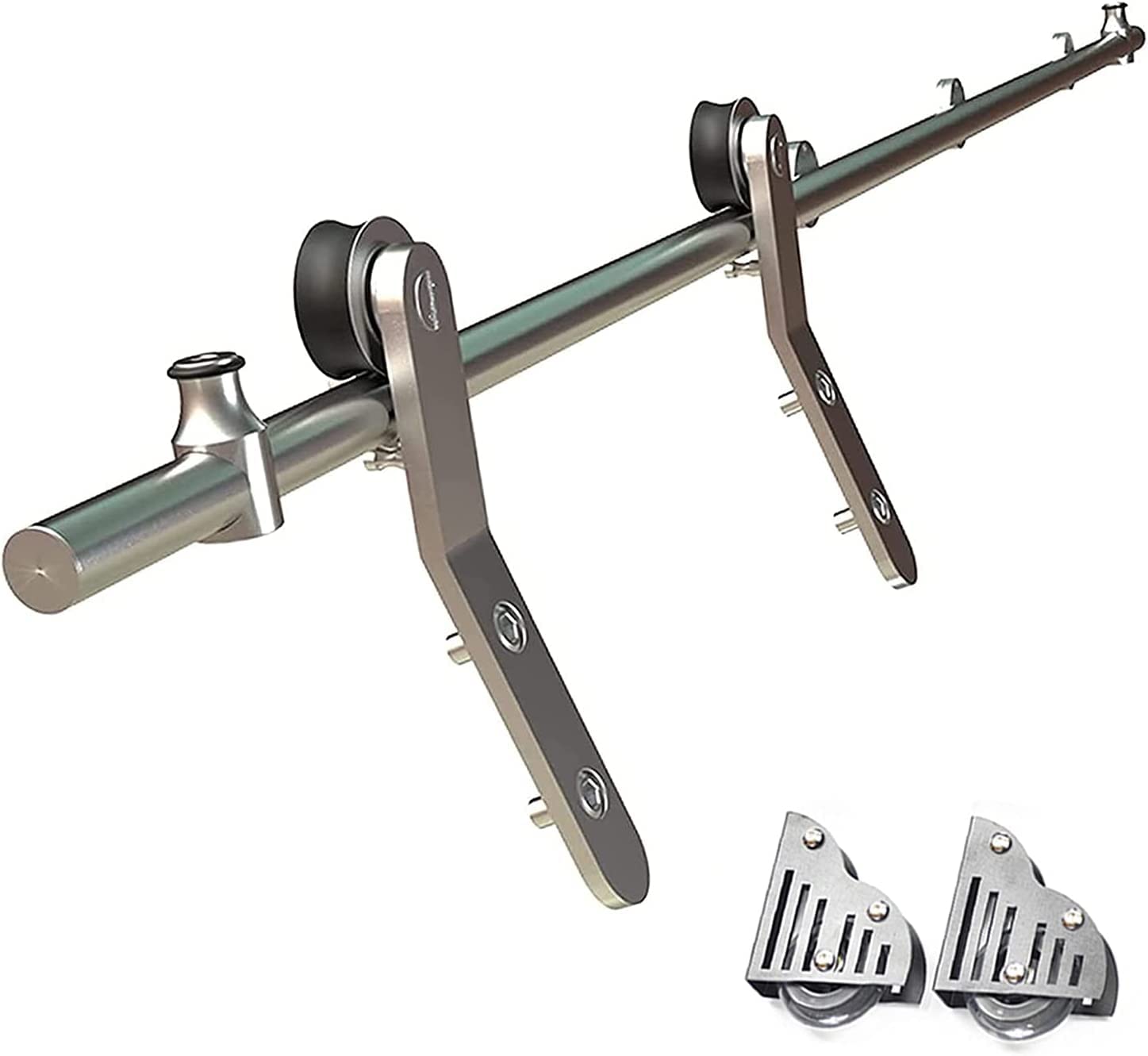 Kit de porte de grange coulissante en acier inoxydable brossé et rails roulants pour échelle