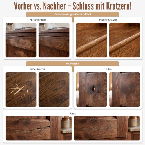 Laminat Reparaturset, 11 Farben Holz Vinyl Möbel Parkett Reparaturset Hartwachs Reparatur set Ausbesserungsmarker Abdeckung von Kratzern… – Ansicht 2