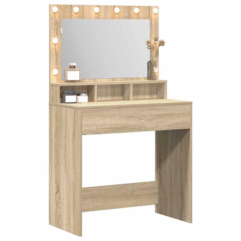 vidaXL Schminktisch Sonoma-Eiche 75,5 x 41 x 135 cm Holzwerkstoff | Dieser stylische Waschtisch bringt frischen Wind in dein Schlafzimmer, Jede Menge Fächer für all deine Beauty-Produkte,