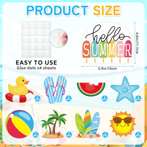 Image of 54 Pcs Hello Summer Cutouts Double Printed Paper Beach Decor for Summer Bulletin Board Classroom Decorations (Beach.54)