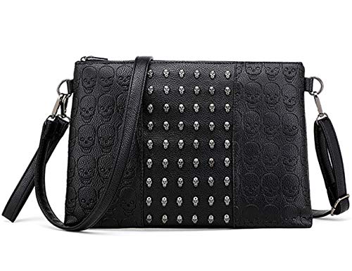 Bolsa de mão feminina com estampa de caveira punk da FiveloveTwo, bolsa de ombro, bolsa de mão, preta, Preto, 1