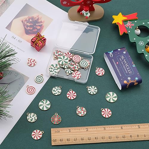 SUNNYCLUE 1 Box 40Pcs 10 Styles Candies Charms Christmas Candy Charms Bulk Flatback Round Holiday Charm Alloy Enamel Dangle Red Gold Plated Charm for jewellery Making Charms DIY Necklace Earring Adult - Image 3