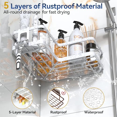 Image of YASONIC Corner Shower Caddy Adhesive, 100% Rustproof Shower Organizer, No Drill Shower Shelf for Inside Shower, Wall-Mounted Shower Storage for Homes (2 Pack, White)