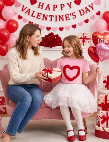 Image of Noomelfish Girls Ruffle Heart T-Shirts Cute Short Sleeve Tee Tops (3-12 Years)