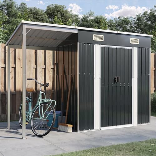 Festnight Gerätehaus Metall mit Pultdach mit Anbau, 277x110,5x181 cm, Geräteschuppen mit...