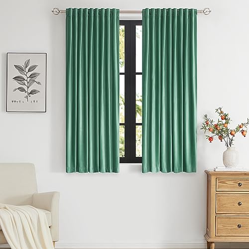 Image of PRIMROSE Velvet Curtains 63 inch Long for Living Room,Set of 2 Panels Turquoise Aqua Blackout Rod Pocket Back Tab Window Treatment Room Darkening Heavy Decorative Curtains Drapes for Bedroom