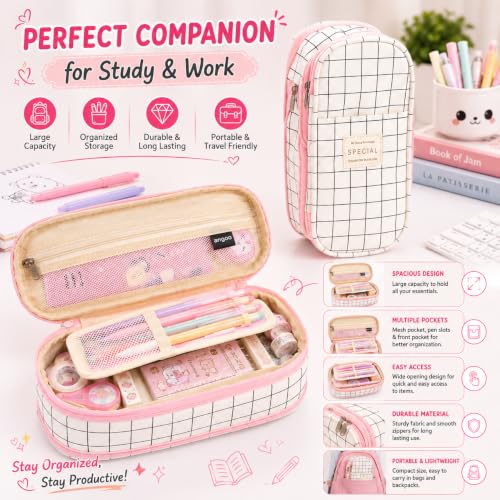 Image of Kawaii Cute Aesthetic Pencil Case for Girls & Boys | 3 Layer 6 Compartment Large Capacity Pencil Pouch with Zipper | Cartoon Stationery Organizer Bag for Students & Kids