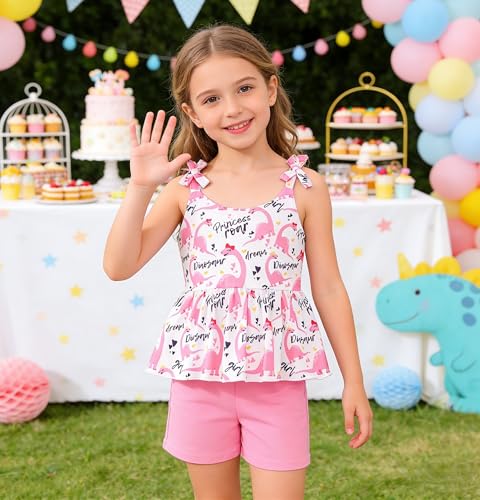 Image of Toddler Girls Clothes Summer Short Set Outfit Tie Knot Shoulder Sleeveless Ruffle Tops and Shorts 2PC Clothing Set