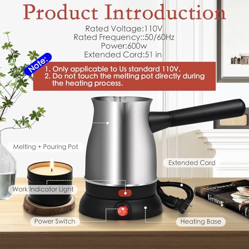 TOKPELA Wax Melter for Candle Making, Stainless Steel Electric Candle Wax Melter, Double Pouring Spout Candle Wax Melting Pot with 51IN Cord and Hot Plate, Candle Making Pot Kit for Beginners - Image 4
