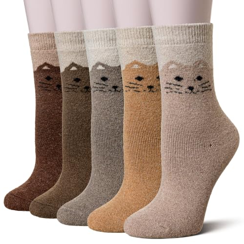 Image of Velice Wool Socks for Women Merino Wool Boot Hiking Thick Thermal Warm Winter Crew Cushion Cozy Work Socks 5 Pairs