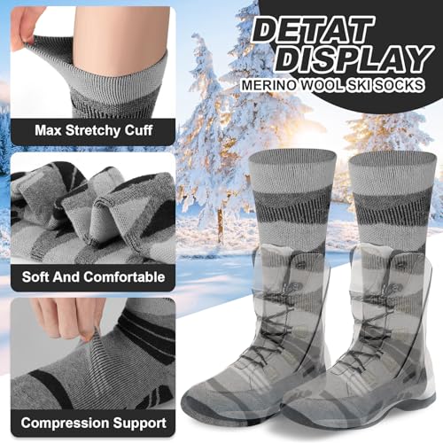 2 Pairs Merino Wool Warm Ski Socks, Winter Thickening Thermal Socks for men and women3