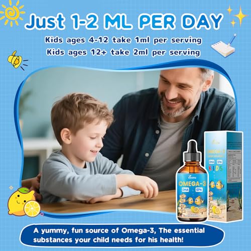 Image of VivoNu Omega 3 for Kids, Children's DHA Omega 3 6 9 Drops, 600mg | Total Omega-3s with EPA & DHA, Support Brain Development & Mood, Learning - Non-GMO(2Fl Oz)