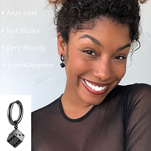 Black Cross Earrings For Men, 28 Pieces Stainless Steel Long Chain Dangle Piercing Hoop Earrings Set For Gifts (Black) #TOP4