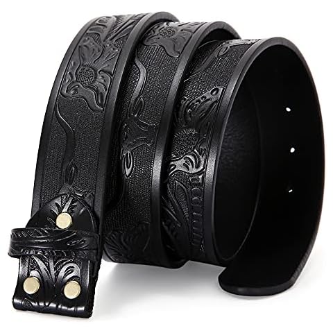 STARBRILLIANT Classic Western Bull Head Design Leather Snap On Belt Mens Womens-NO BUCKLE (Waist 33-37, Black) Cover