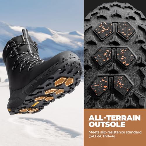 NORTIV 8 Men's Wide Winter Boots Grip on Snow Ice Insulated Waterproof Lightweight Comfortable Hiking Outdoor Boots,Size 7.5W,Black,SNSB25006M-W