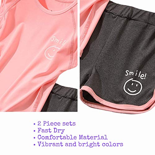Image of Girls Short Sets with Athletic Shorts and Workout Tops Quick Dry Athletic Clothing Sets 6-13 Years