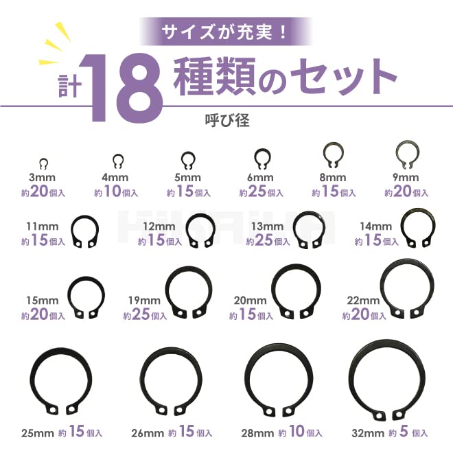 Amazon.co.jp: スナップリングセット 約300個入 グリップ形止め輪6