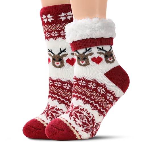Image of Slipper Socks for Women with Grippers Non Slip, Sherpa Lined Slipper Socks