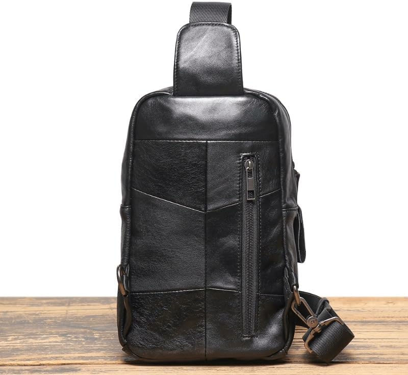 Men's Genuine Leather Chest Bag Casual Travel Crossbody Large Capacity Shoulder